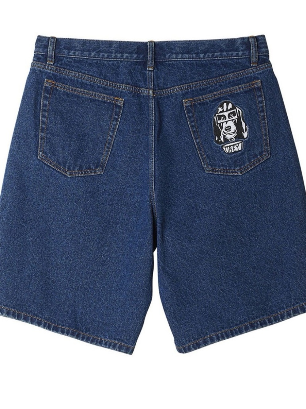 Obey Dark Blue Denim Jean Shorts with Back Patch